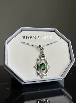 Bomb Party Mirror Mirror Lab Created Emerald Rhodium Plated Necklace MSRP $78 • $18