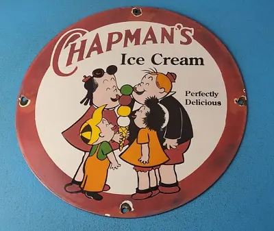 Vintage Chapman's Porcelain Enamel Ice Cream Gas Service Station Pump Plate Sign • $139.47