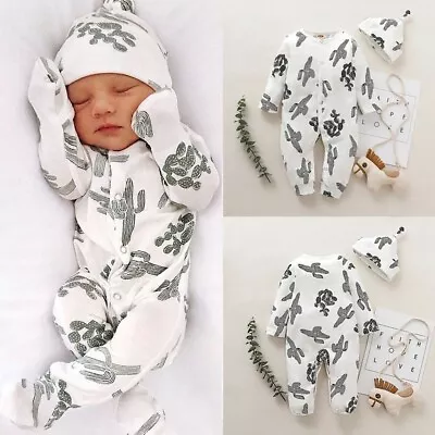 Newborn Infant Baby Boys Girls Romper Jumpsuit+Hat Outfits Sleepwear Clothes AU • $21.99