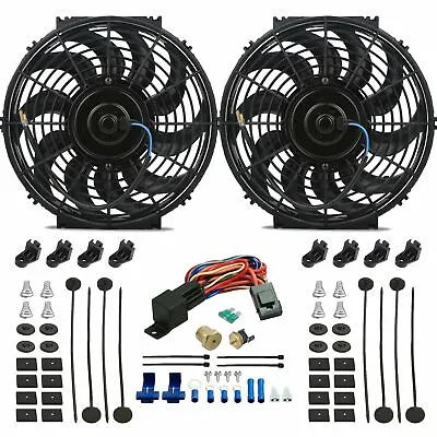 $89.95 • Buy Dual 12-13 Inch Electric Radiator Cooling Fan 3/8 Npt 180f Thermostat Switch Kit