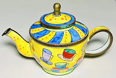 1999 KELVIN CHEN Teapot Cloisonné Enamel Trinket Box Miniature Copper Handpaint • $20.69