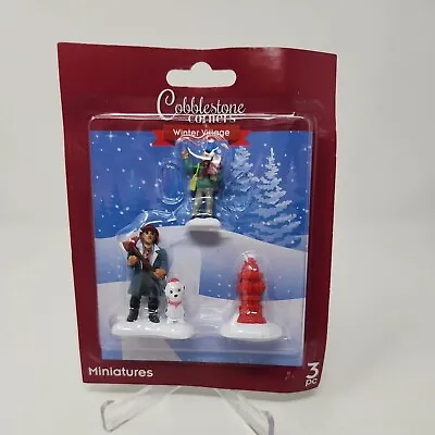 Cobblestone Corners Miniatures Winter Village FIREMAN Dog Hydrant 3 Pc (xm) • $4.95