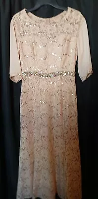 Lenovia Mother Of The Bride Beige Lace Sequins And Jeweled Dress Size Medium • $39