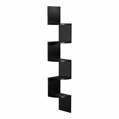 NEW! 5 Tier Black Zigzag Floating Wooden MDF Corner Wall Shelf DIY Home Storage • £21.99