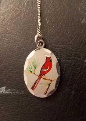 Blackinton Pewter Enamel Cardinal Bird Signed &Vtg 925 Dainty Chain Necklace. • $13