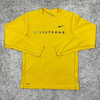 Nike Livestrong Shirt Mens Small Long Sleeve Training Logo Mesh Yellow Polyester • $12.44