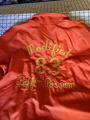 Vintage Orange Race Car Modified Car 83 Puffin Possum Racing Jacket Crew Coat • $35.99