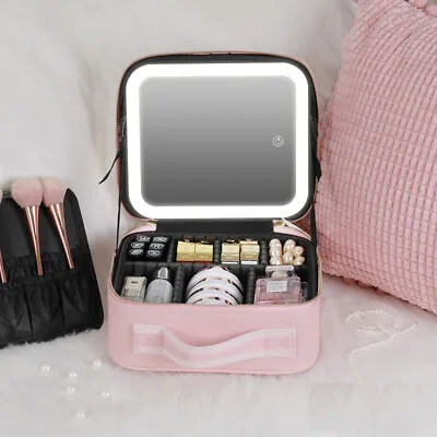 Portable Makeup Bag With Light Up LED Mirror Travel Cosmetic Train Storage Case • $39.99