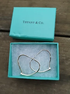 Tiffany & Co Sterling Silver Open Heart Earrings Spain Elsa Peretti Used • $317.48