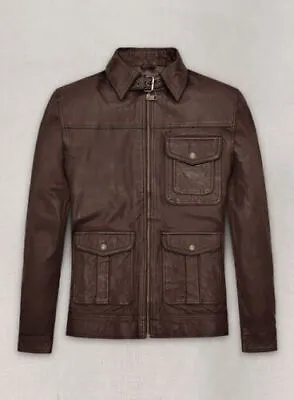 Men's Collared Brown Lambskin Pure Leather Handmade Stylish Three Pocket Jacket • $149.60