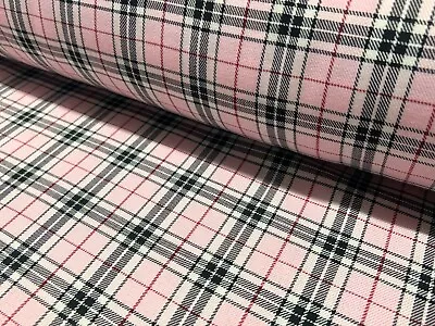 Tartan CHECK Plaid Designer Burberry Look Fabric 140CM WIDE Pinkblue.beige • £3