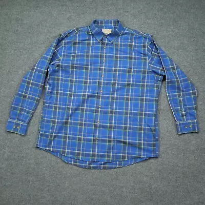 Cabelas Shirt Mens 2XL Tall Blue Plaid Outdoors Button Up Long Sleeve Adult • $17.77