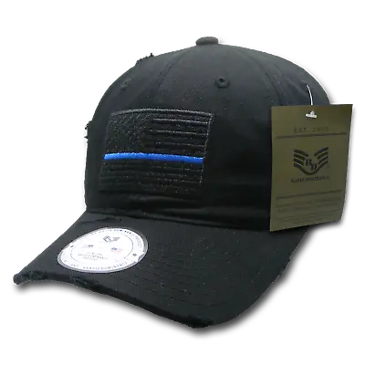 Thin Blue Line Black US American Flag Patch Relaxed Fit Vintage Look Hat Cap • $26.93