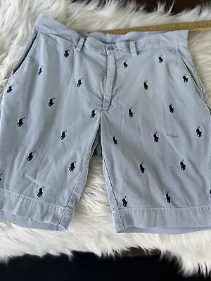 Polo Ralph Lauren All Over Pony Logo 9  Inseam Blue Striped Chino Shorts Size 31 • $15.99