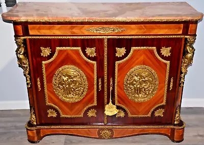 Antique Marble Bronze Dore Inlaid Commode Sideboard Server Cabinet Dresser Chest • $4950