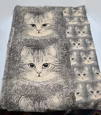 Beige Vintage Fabric Large & Small Cat Faces Valerie Leonard Chapel Hill Cotton • $34.99