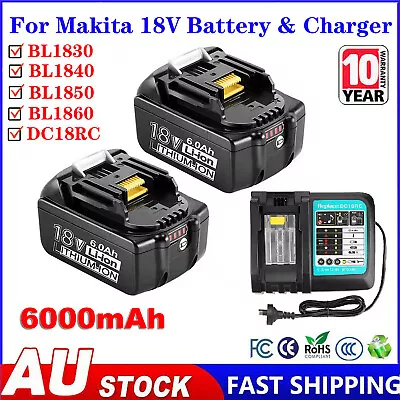 NEW 6.0Ah Battery & Charger For Makita 18V LXT Li-ion BL1830 BL1850B BL1860B • $35.89