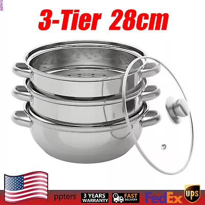 3tier Steamer Cooker Pot Kitchen Cookware Set For Dumpling Vegetable Fish/poultr • $40