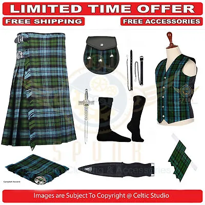 Scottish Handmade Men's 8 Yard Kilt With Accessories Multi Tartan Colors & Sizes • $135