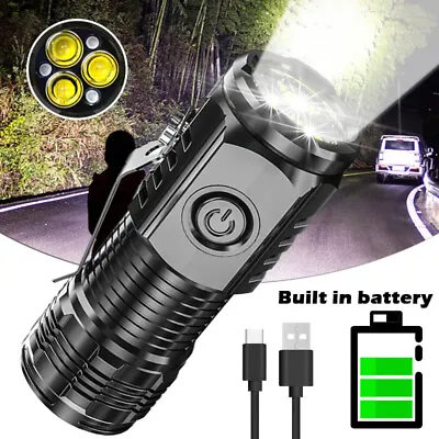 Super Bright Mini LED Flashlight Keychain Pocket Magnetic Torch-USB-Rechargeable • $10.99