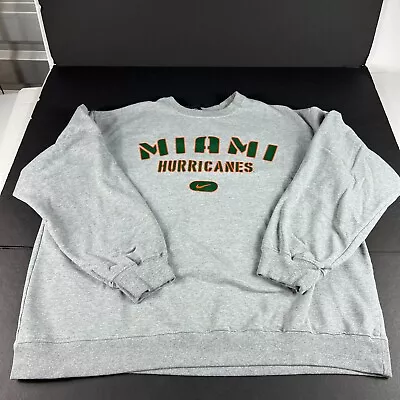 VTG 90s Nike Miami Hurricanes Center Swoosh Sweatshirt Extra Large Grey Crewneck • $59.99