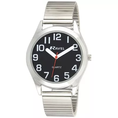 Men's Classic Bold Easy Read Expander Bracelet Watch - Black / Silver R0225.03.1 • £8.45