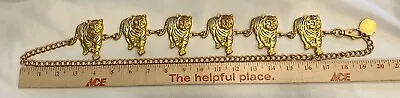 Vintage Gold Tiger Chain Link Belt With Rhinestone Eyes Fashion Anne Klien 44” • $55.49