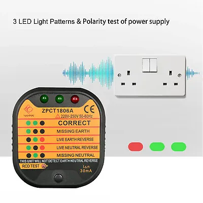 UK Plug Socket Tester Mains Fault Checker Malfunction Detector AC 220-250V New • £9.99