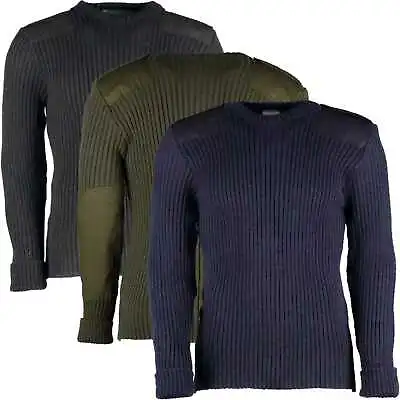 Army Wooly Pully 100% Wool Commando Jumper Sweater Shoulder Elbow Patches • £55.95