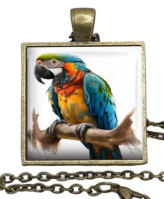 Macaw Parrot Bird Lovers Glass Top Pendant Necklace Handcrafted Photo Jewelry • $15.95