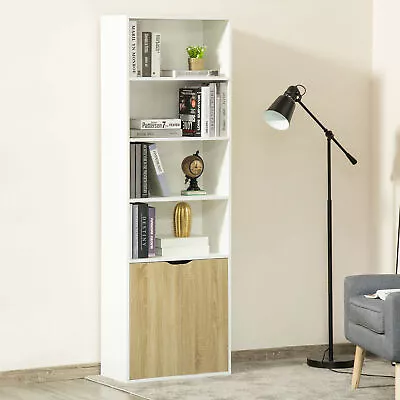 Tall Bookcase With 2 Doors 4 Shelves Display Storage Cupboard Bookshelf Unit • £81.90