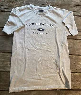 Vintage Mens Medium Moosehead Lake Maine Gray Single Stitch Shirt Short Sleeve M • $11.19
