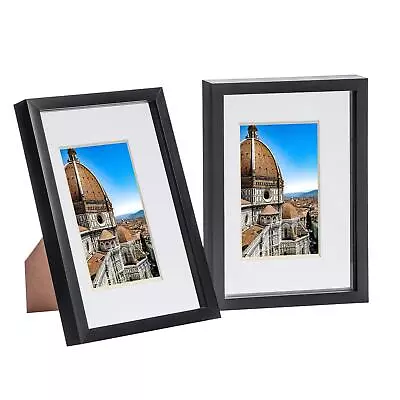 2x Black A4 (8  X 12 ) Acrylic 3D Box Photo Picture Frame - White A5 Mount • £16