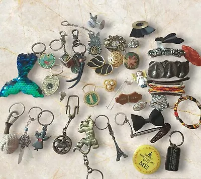 Vintage Now Junk Drawer Lot~  Kenchains Barrettes Pins Scarf Clips Other Misc. • $4.99