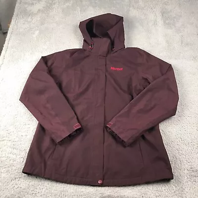 Marmot Jacket Womens XL Burgundy Full Zip Softshell Hooded Rain Coat • $44.88