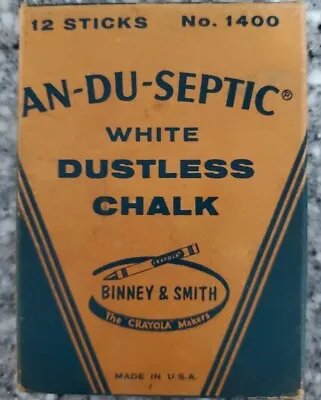 Vintage An-Du-Septic No 1400 Binney-Smith White Dustless Chalk 12 New Sticks • $19.99
