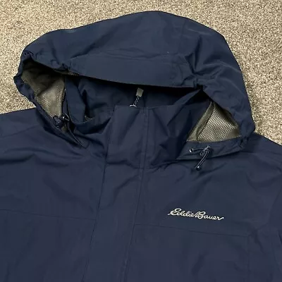 Eddie Bauer Jacket Men Medium Blue Navy Full Zip Rain Hike Hooded Weatheredge • $28