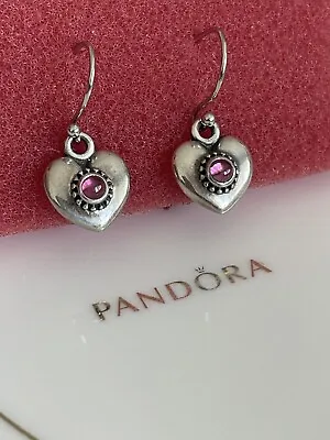 💜 PANDORA Rhodolite Heart Compose Earrings RARE 💝 Wonderful Gift 🎁 • £49.95