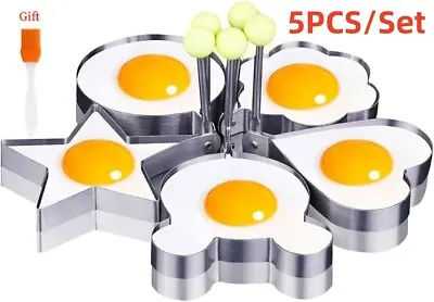  5Pcs Stainless Steel Frying Pan Fried Egg Pancake Cooking Ring Mold Shape Mould • £3.99