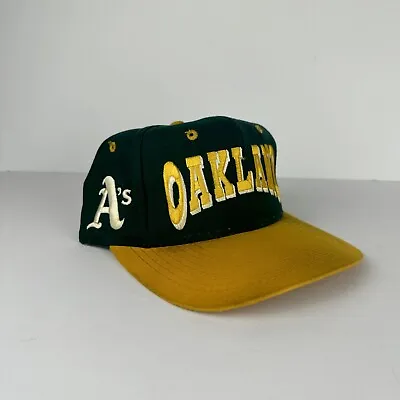 Vintage MLB Oakland A's Athletics Spellout Snapback Hat TWILL 90’s Green As Is • $48