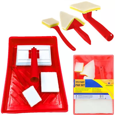 7pc Microfibre Paint Pad Set Tray & Lid Painting Kit Decorating Handle Diy Gloss • £8.90