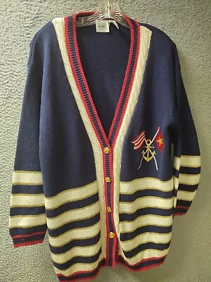 Jason Maxwell Sweater Womens Large Red White Blue Nautical Button Up Cardigan  • $32.24