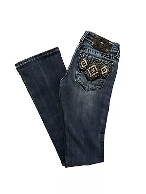 Miss Me Jeans 25 Stretch Boot Cut Low Rise Embellished JW5416B3 Blue Denim Pant  • $16