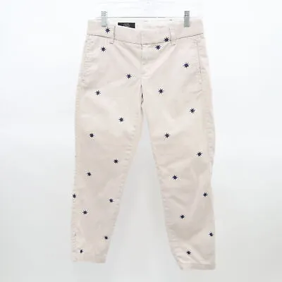 J.CREW Chino Pants Scout Womens 00 Cropped Starburst Embroidery Beige Blue • $29.90
