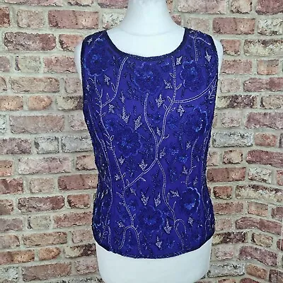 YVE London Silk Vest Top Womens Medium Sequin Jewelled Bright Blue - New • £21.25