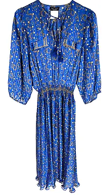 Vintage Diane Freis Dress Georgette Maxi Sheer Smocked Waist 3/4 Sleeve Rare • $77.71