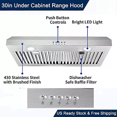 30in Under Cabinet Range Hood Stainless Steel 600CFM Kitchen Cook Vent W/LED • $142.99