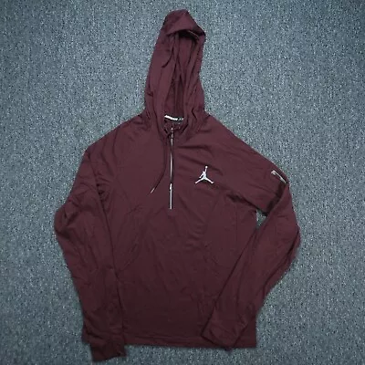 Nike Hoodie Mens Medium Red Wool Blend Air Jordan Half Zip Hooded Lightweight • $45.80