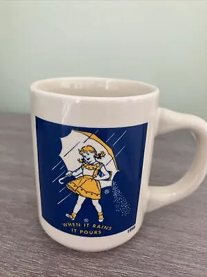 Morton Salt Coffee Mug   When It Rains It Pours  1956 Umbrella Girl - FREE SHIP • $10.25