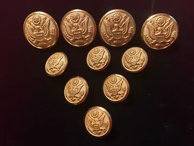 Military Eagle/flag Brass Buttons Gold- Shank-round Made In Usa Set Of 10 • $24.99